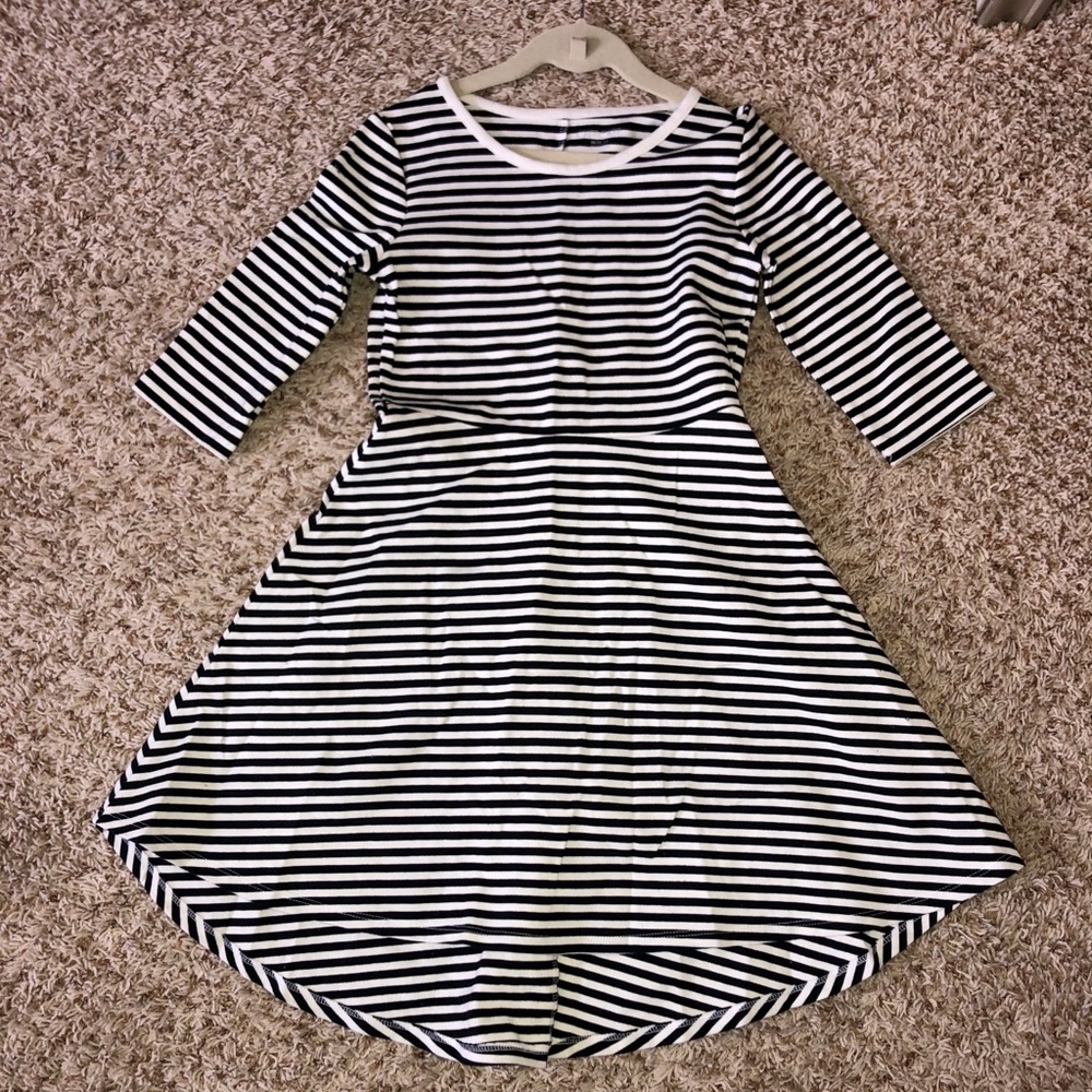 Black & white striped asymmetrical hem dress -7/8